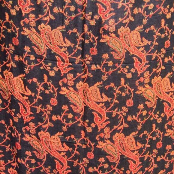 Paisley Festival Pashmina: Dark Orange & Black Rave Shawl  Orange Black Paisley Pashmina